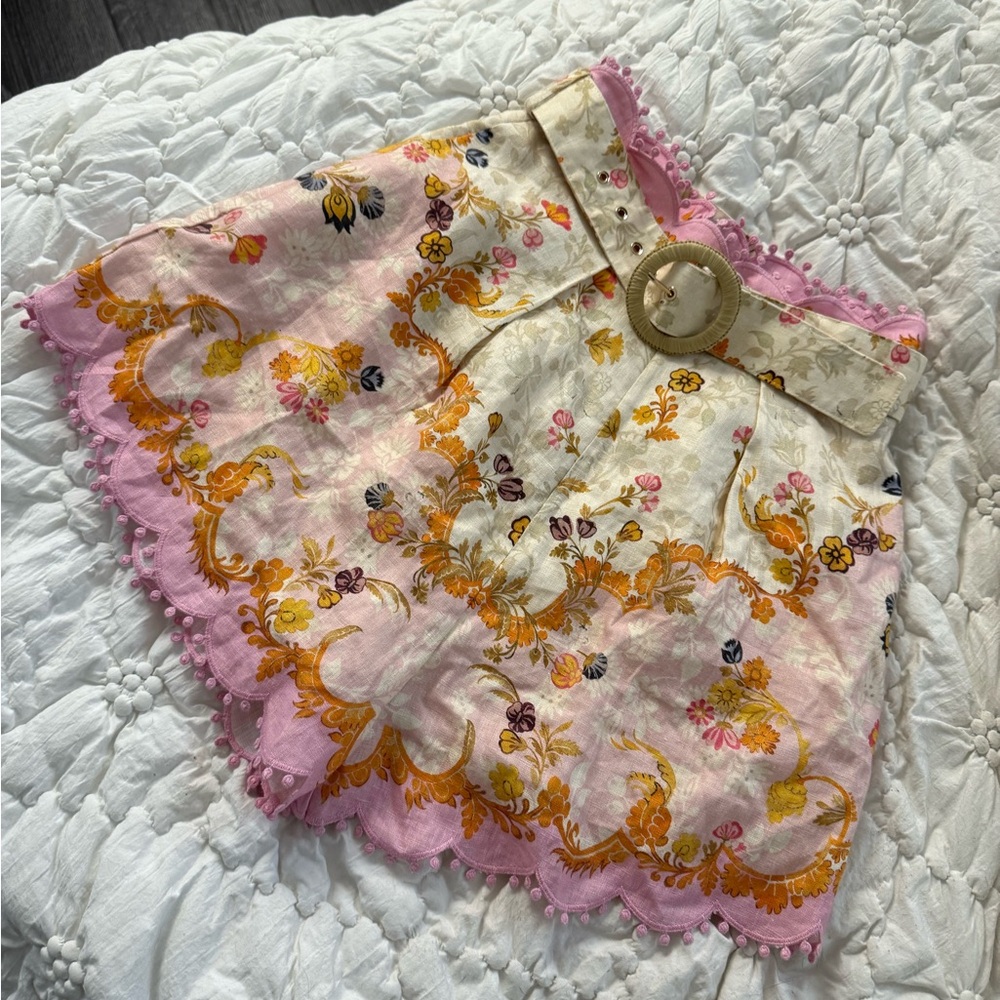 Zimmermann Floral Embroidered Shorts - Pink and Cream